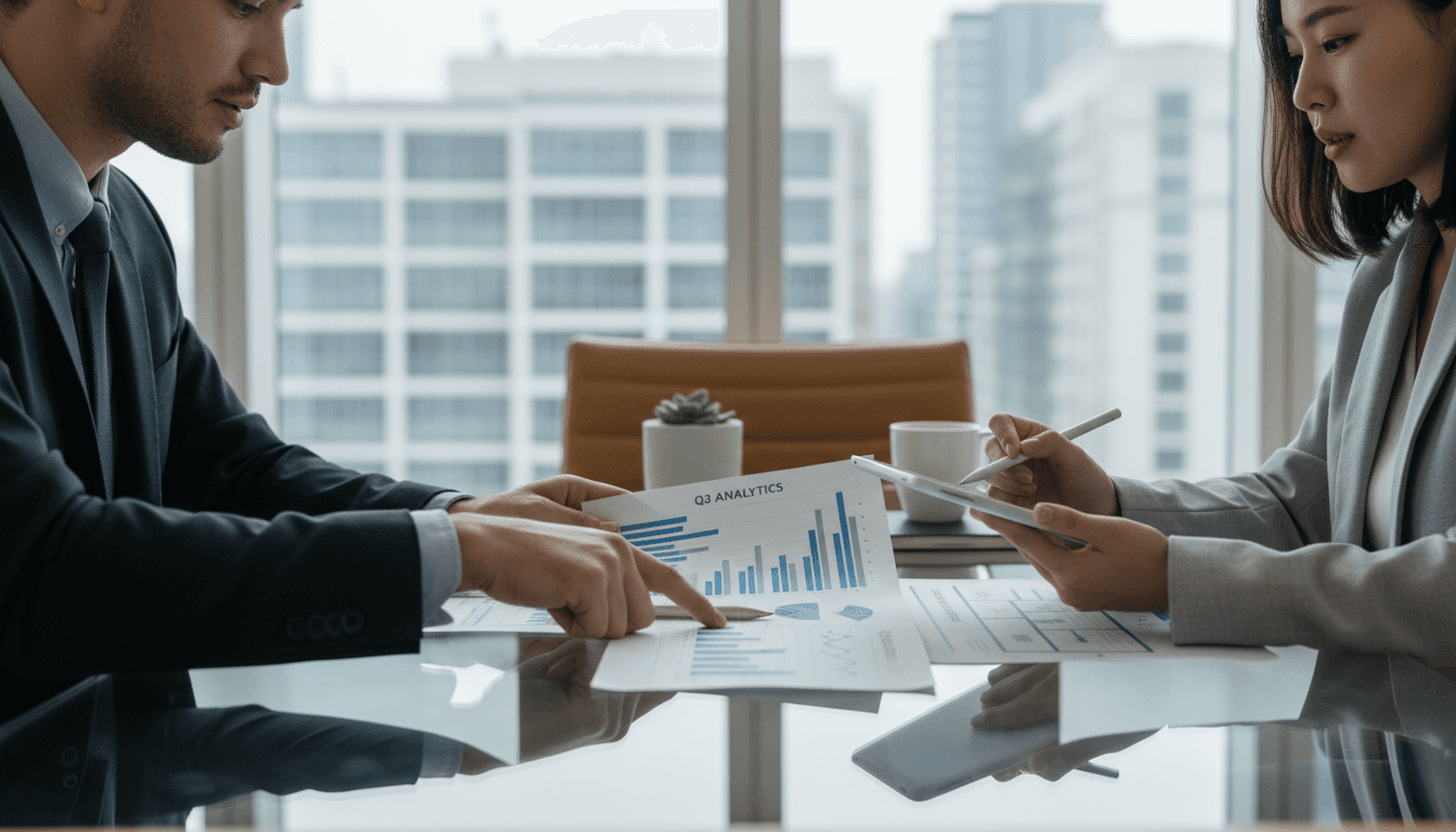 Packaging cost analysis documents and materials on a meeting table
